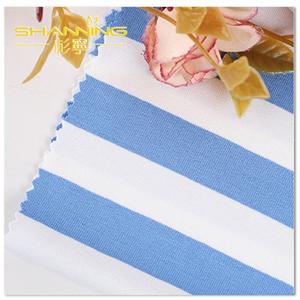 Polyester Rayon Spandex Yarn Dyed Feeder Bule Stripe Single Jersey Knit Fabric