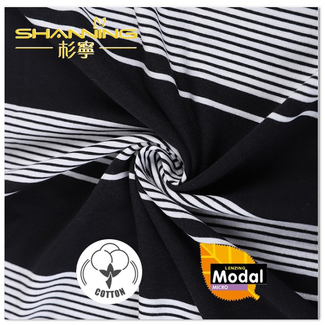 Китай 50/50 хлопковая модальная спандексная пряжа, окрашенная меланжевой полосой, одинарная ткань джерси, производитель