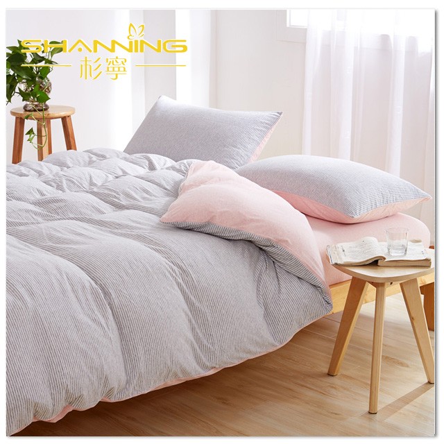 संक्षिप्त शैली 100% कपास मोडल 4 पीसीएस जर्सी बुनना यार्न रंगे धारीदार जर्सी बिस्तर सेट