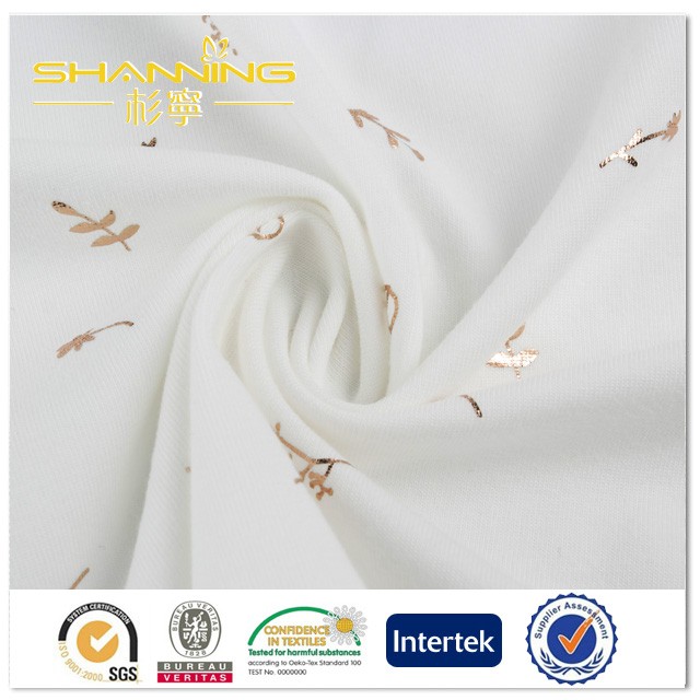 94% Cotton 6% Spandex Plain Dyed Golden Foil Print Jersey Fabric