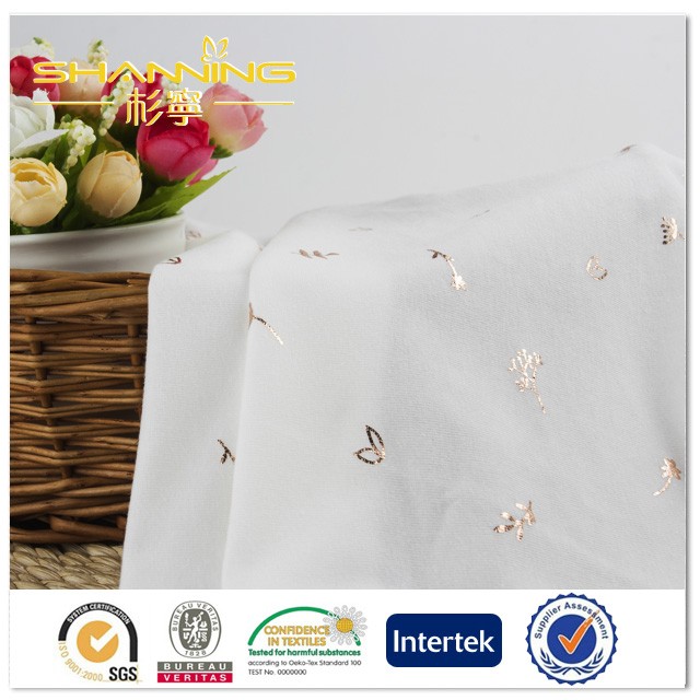 94% Cotton 6% Spandex Plain Dyed Golden Foil Print Jersey Fabric