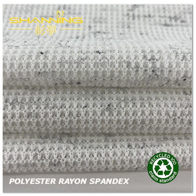 Tissu de tricot teint en fils de plumes de gaufre de rayonne de spandex de polyester doux de sensation de main