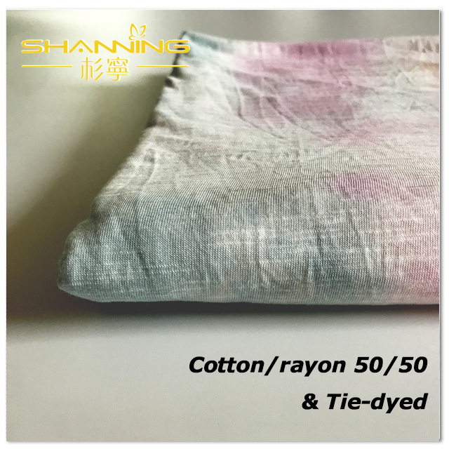 Tecido de malha simples 50/50 algodão rayon tie-dye