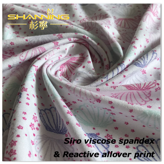 94% Siro-Compact Viscose 6% Spandex All Over Print Jersey Fabric