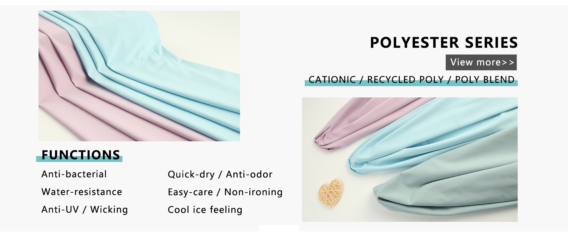 पॉलिएस्टर श्रृंखला बुना हुआ कपड़ा, एंटी-यूवी, एंटी-बैक्टीरियल, पानी प्रतिरोधी।