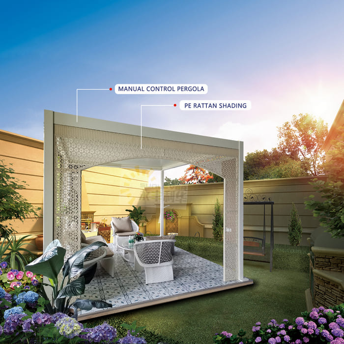 Pergola din jaluzel din aluminiu decorează curtea din spate