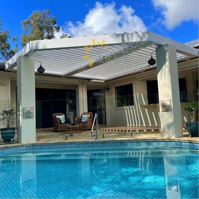 Pergolă modernă de acoperiș cu lambriuri din aluminiu