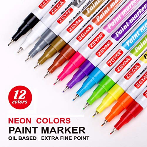 Oil-Based Paint Marker 12 Colors Extra Fine Point Needle Tip