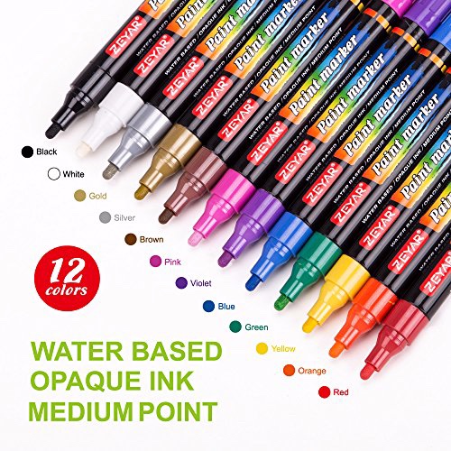 Acrylverf pennen 12 kleuren Medium punt
