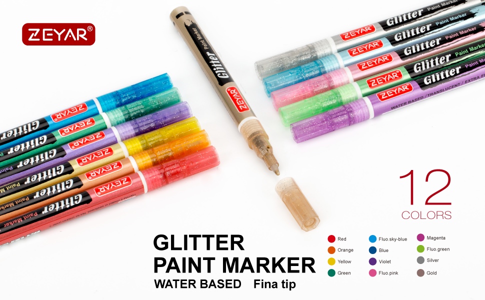 12 colors extra fine glitter point pen 
