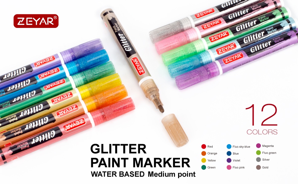 12 colors medium glitter point pen 