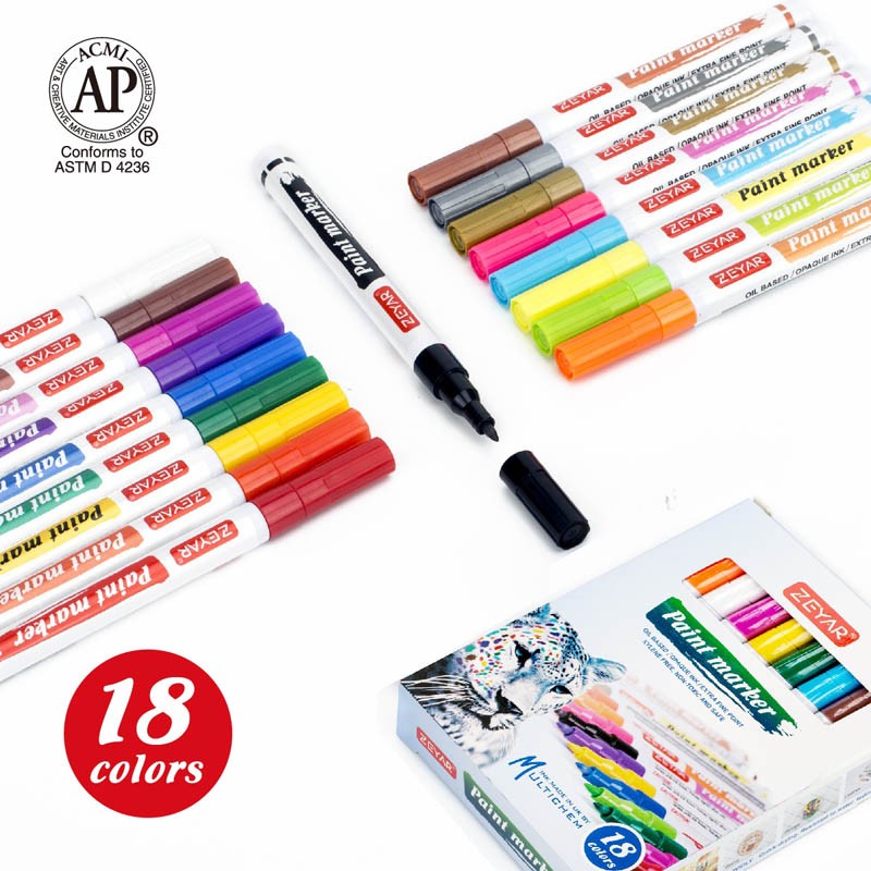 Professional Paint Marker Manufacturer Oil-Based Expert of Rock Painting ZEYAR Paint Pens Odorless Xylene Free 21 Colors Fine Point Water and Fade Resistant