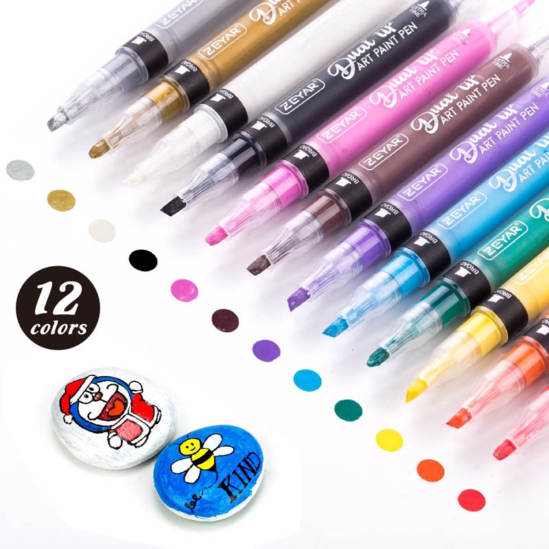 Acrylic Paint Pens 12 Classic Colors Dual Tips Extra Fine Point