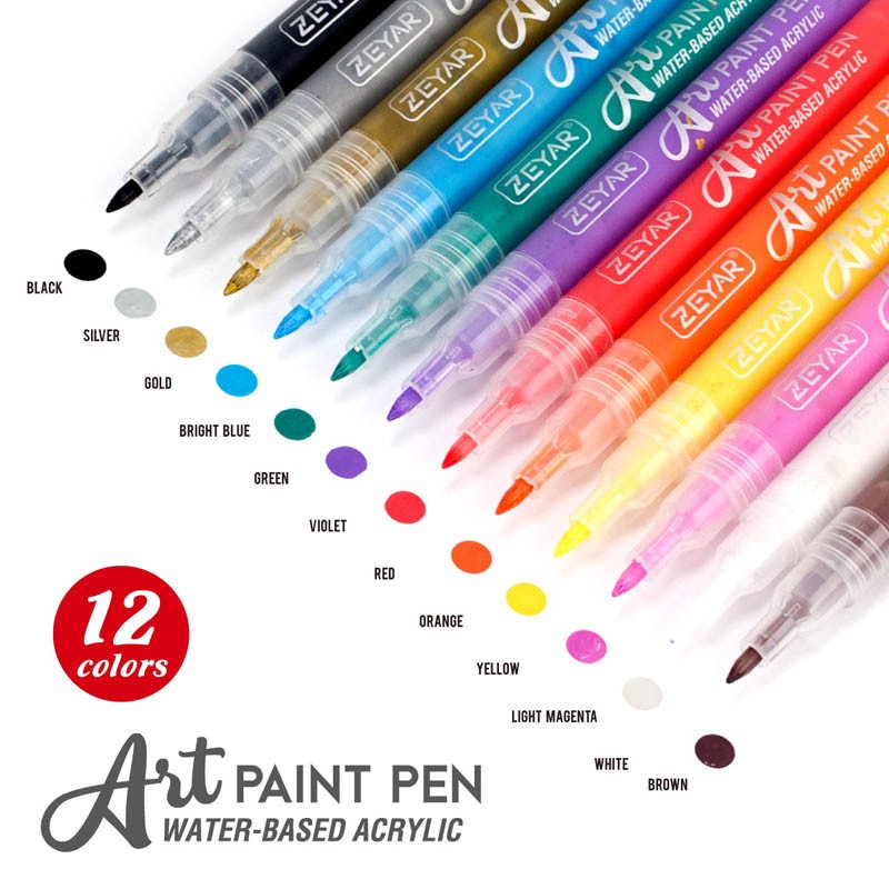Acrylic Paint Pens 12 Colors Extra Fine Point