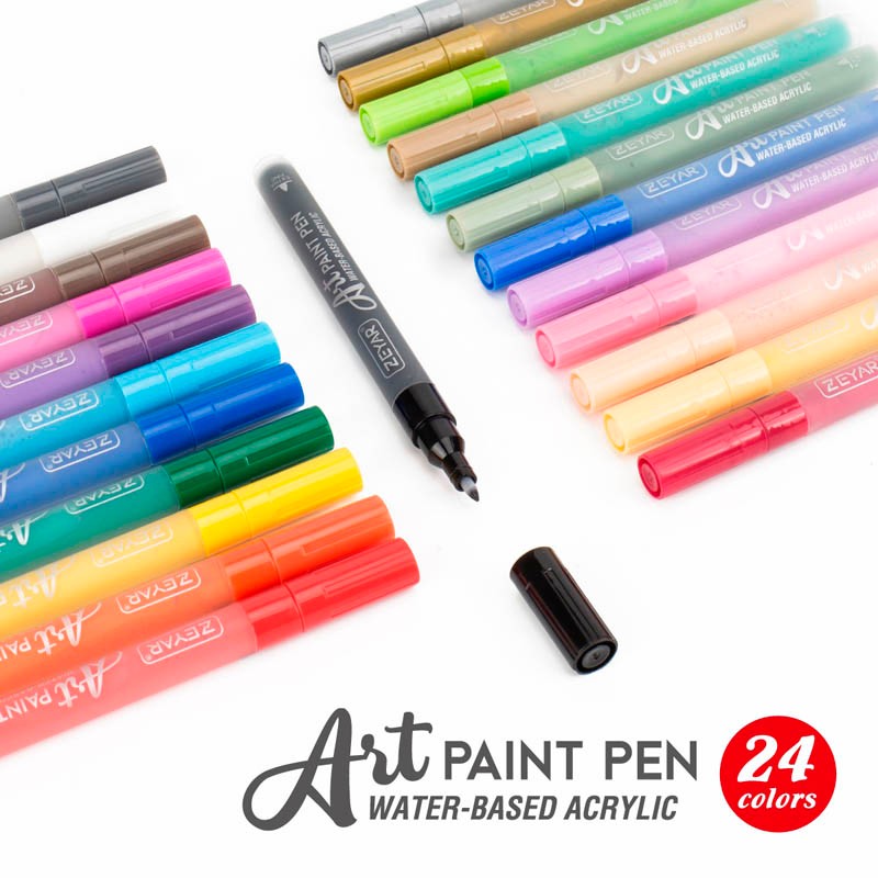 Waterproof Ink 12 Classic Colors Valve-action Structure Wood Writes on Paper Rock ZEYAR Acrylic Paint Pens Brush Tip Rubber Ceramics Glass and more Patented Product 