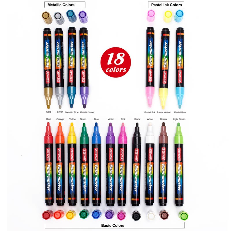 Penne per vernice acrilica 18 colori punto medio
