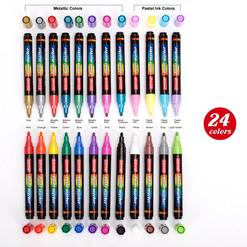Penne per vernice acrilica 24 colori punto medio