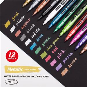 Metallic Paint Pens 12 Colors Fine Point