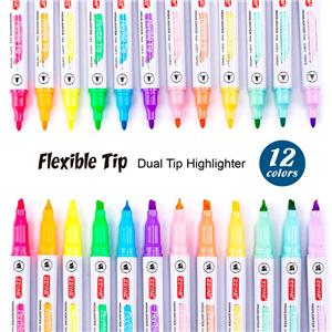 Highlighter 12 Colors Dual Tips Soft Tips