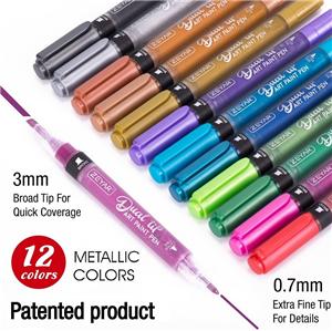 Acrylverf Pennen 12 Metallic kleuren Dual Tips Extra Fine Point