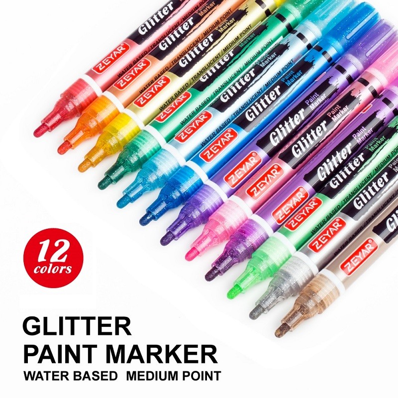 Glitter Paint Pens 12 Colors Medium Point