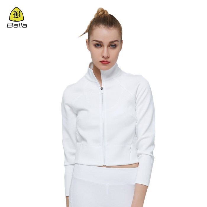 Jaket Zipper Yoga Wanita Putih