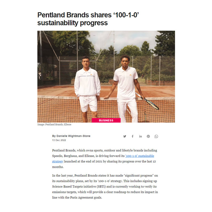Pentland Brands partage les progrès en matière de développement durable « 100-1-0 »