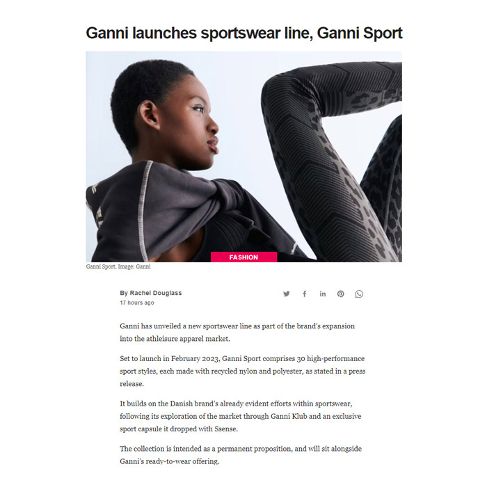 Ganni lance une ligne de vêtements de sport, Ganni Sports