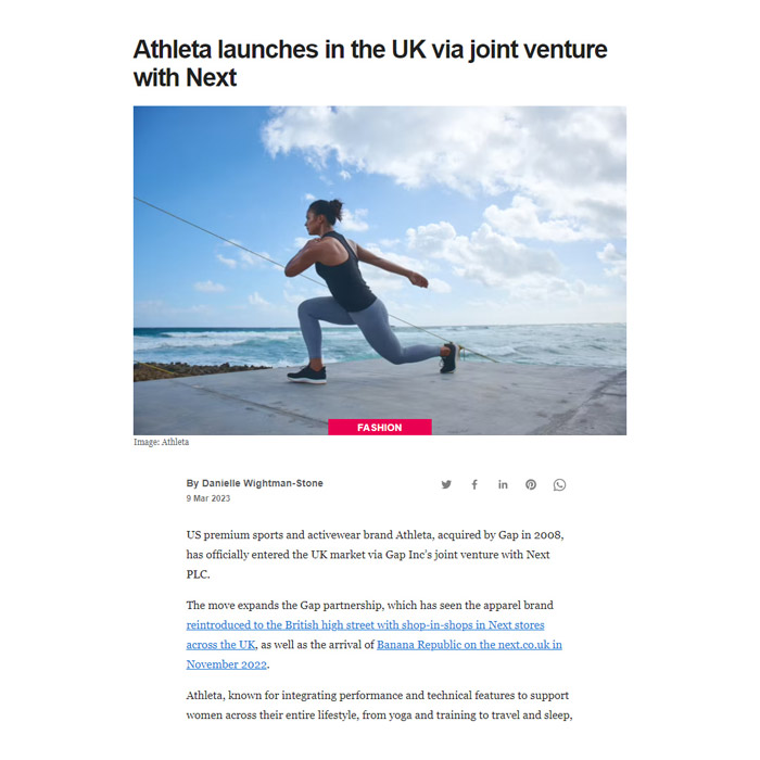 Athleta se lance au Royaume-Uni via une joint-venture avec Next