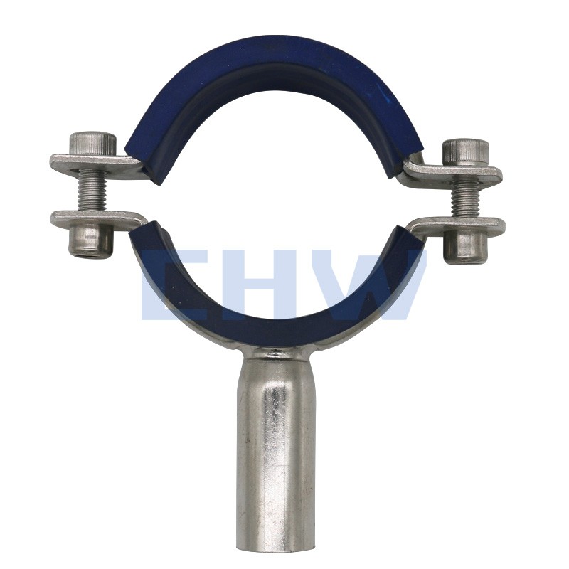 Sanitary Stainless steel SS304 SS316L pipe support pipe clip with long shaft pipe holders clamps blue sleeve with blue insert clamp saddle