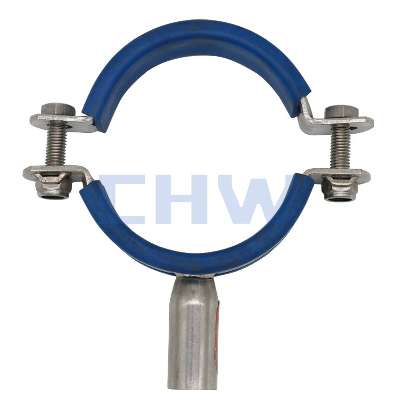 Sanitary Stainless steel SS304 SS316L pipe support pipe clip with shaft pipe holders pipe clamps blue sleeve with blue insert tubing hanger