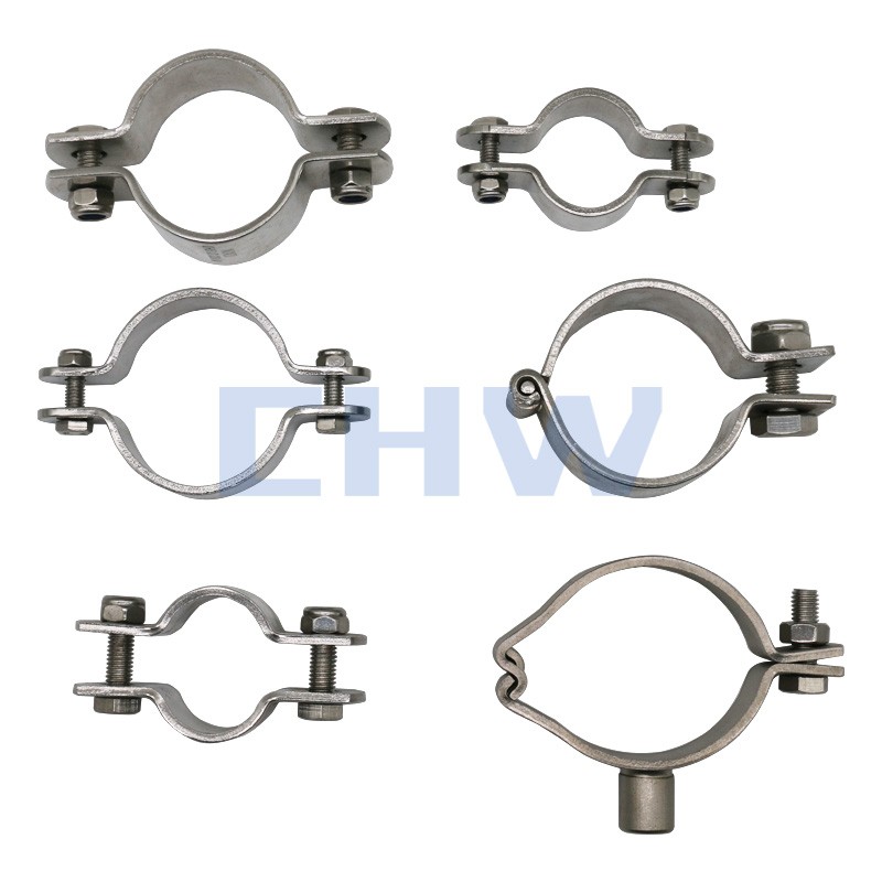 Sanitary Stainless steel SS304 SS316L pipe clamps holders pipe support pipe clips tubing hanger