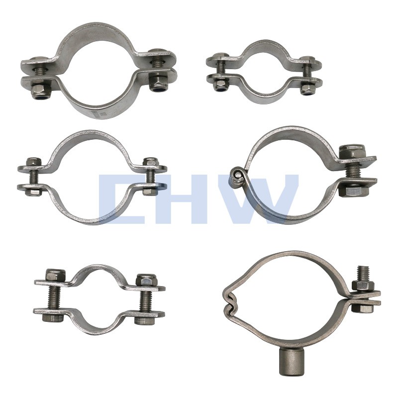 Sanitary Stainless steel SS304 SS316L screw thread clamps with shaft pipe clips pipe holders pipe support pipe clamps tubing hanger