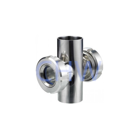 Stainless steel sanitary four-way sight glass
