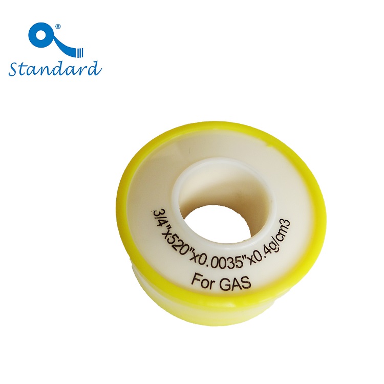 Yellow PTFE threaded gas pipe sealing tape