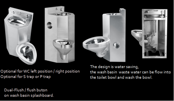 Vandal proof stainless steel combination toilet