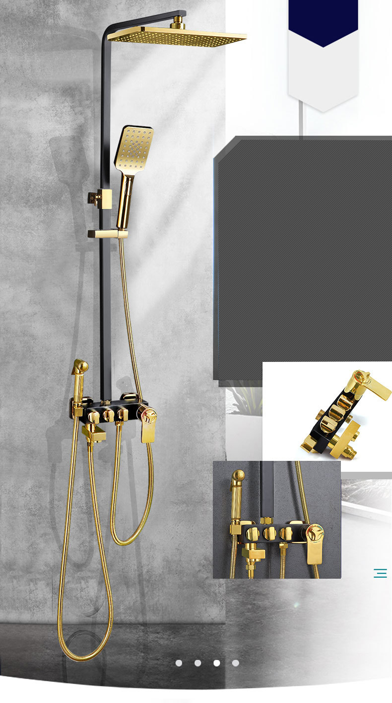 Black Gold Bathroom Shower Faucet With Supercharged Nozzle