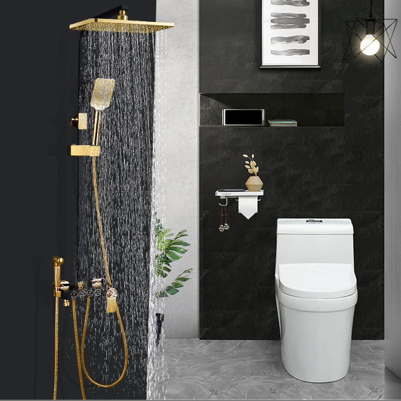 Schwarzgold-Badezimmer-Duscharmatur mit aufgeladener Düse
