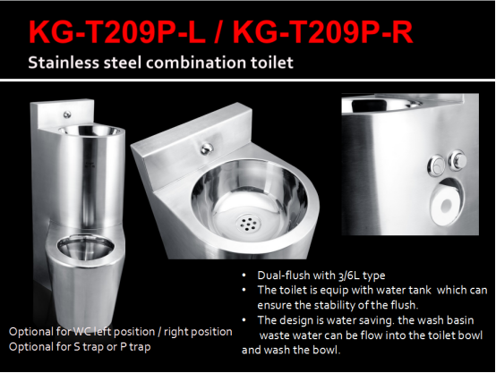 Vandal-proof stainless steel wash basin and floor-standing WC combination