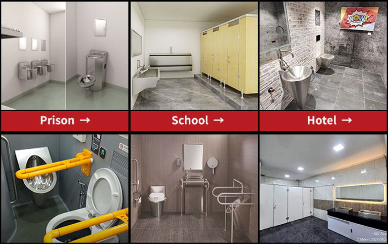 Where are stainless steel toilets used?