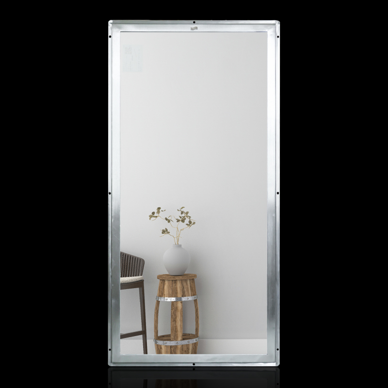 Wall mounted polished stainless steel framed glass mirrors