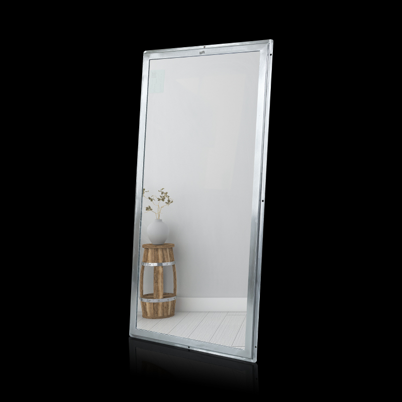 Wall mounted polished stainless steel framed glass mirrors