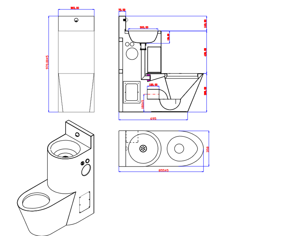 stainless steel combintaion toilet