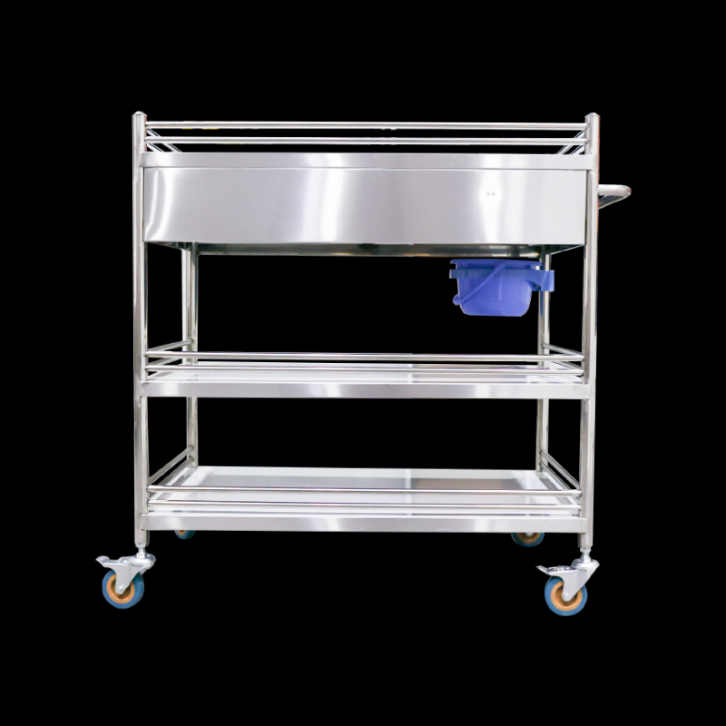 Carrito de hospital de acero inoxidable para instrumentos de enfermería médica Kuge con cajones