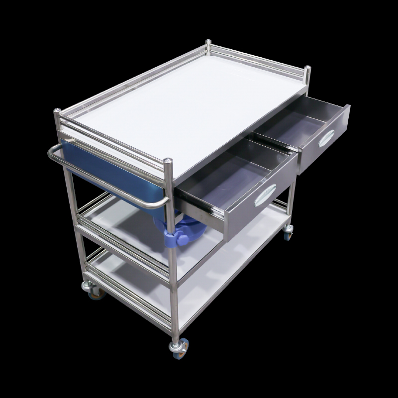 Carrito de hospital de acero inoxidable para instrumentos de enfermería médica Kuge con cajones
