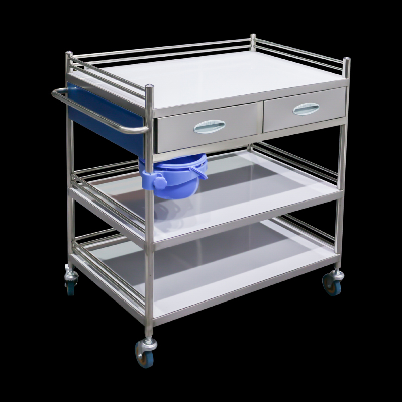 Carrito de hospital de acero inoxidable para instrumentos de enfermería médica Kuge con cajones