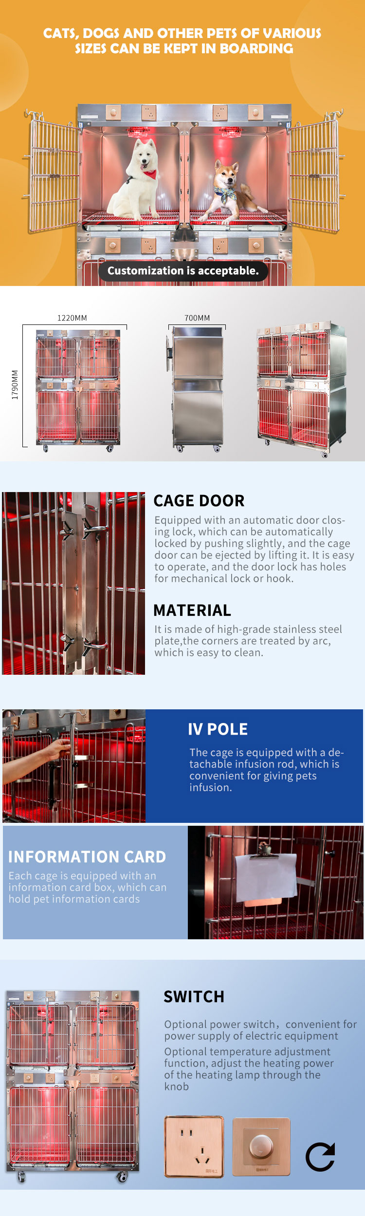 stainless steel veterinary cages