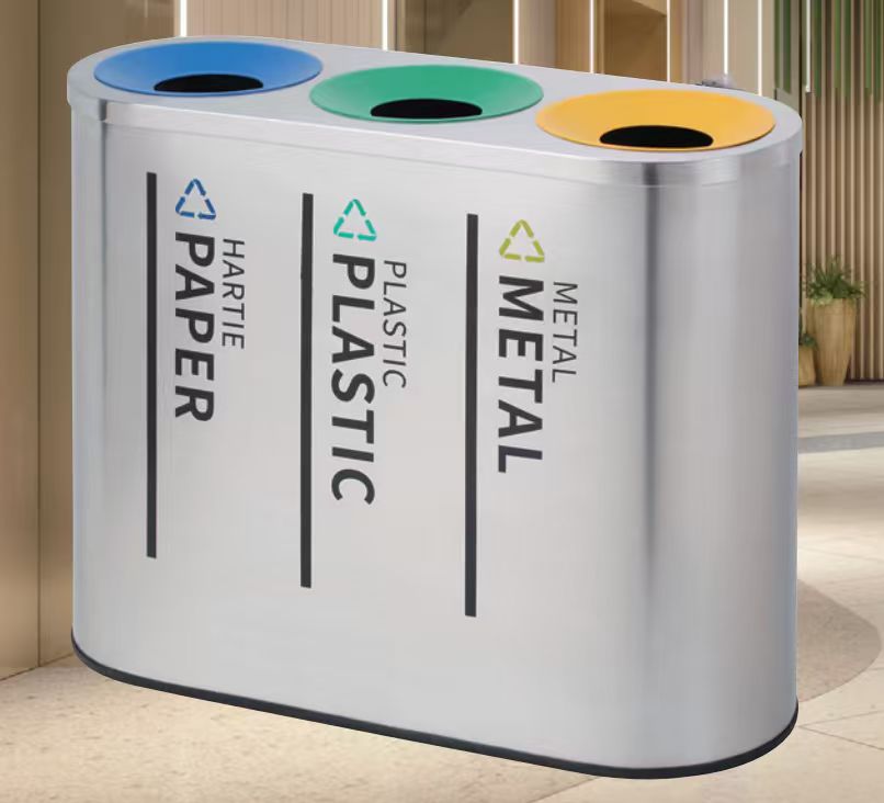 Kuge Commercial Outdoor Stainless Steel Open Top 3 in 1 Recycle Bin
