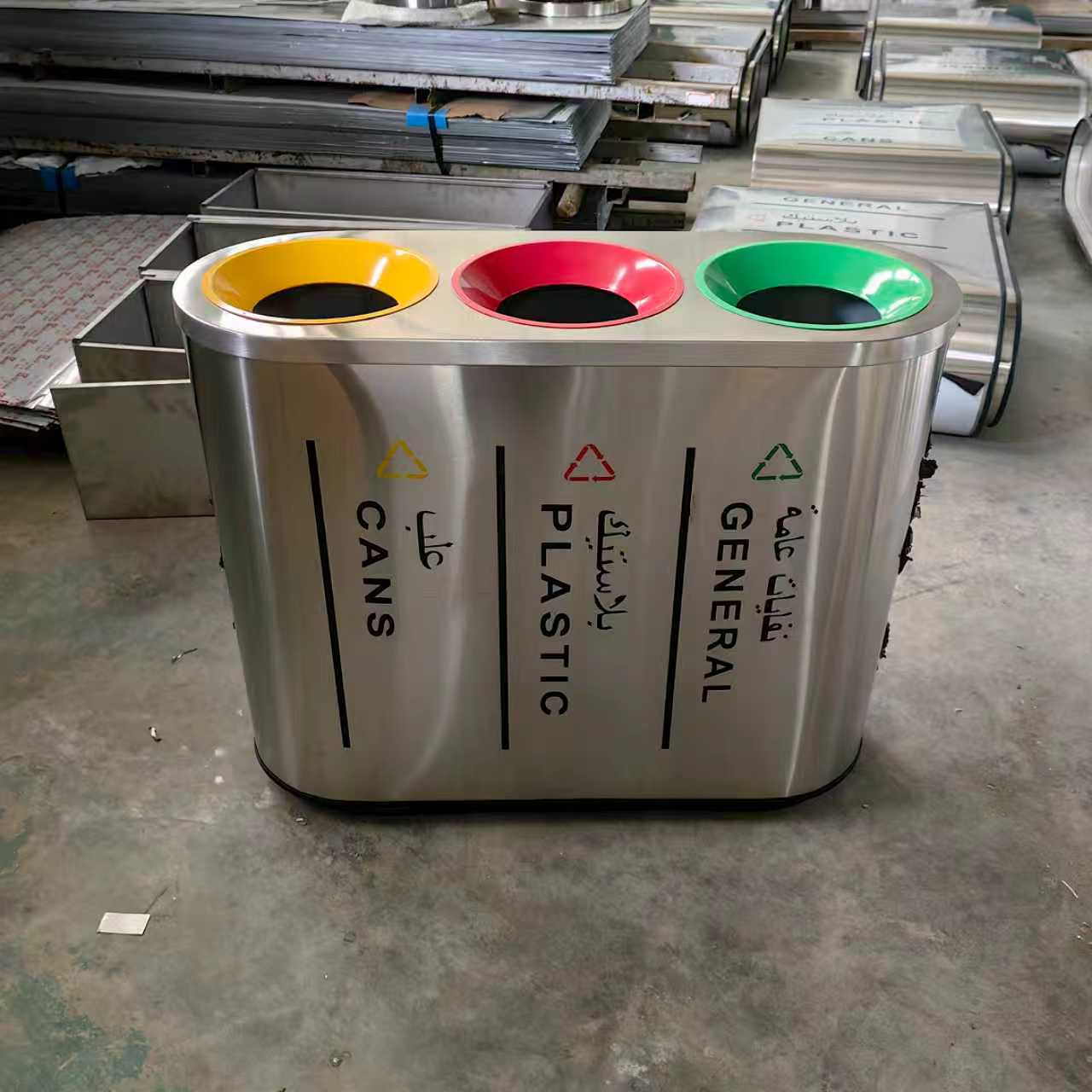 Kuge Commercial Outdoor Stainless Steel Open Top 3 in 1 Recycle Bin