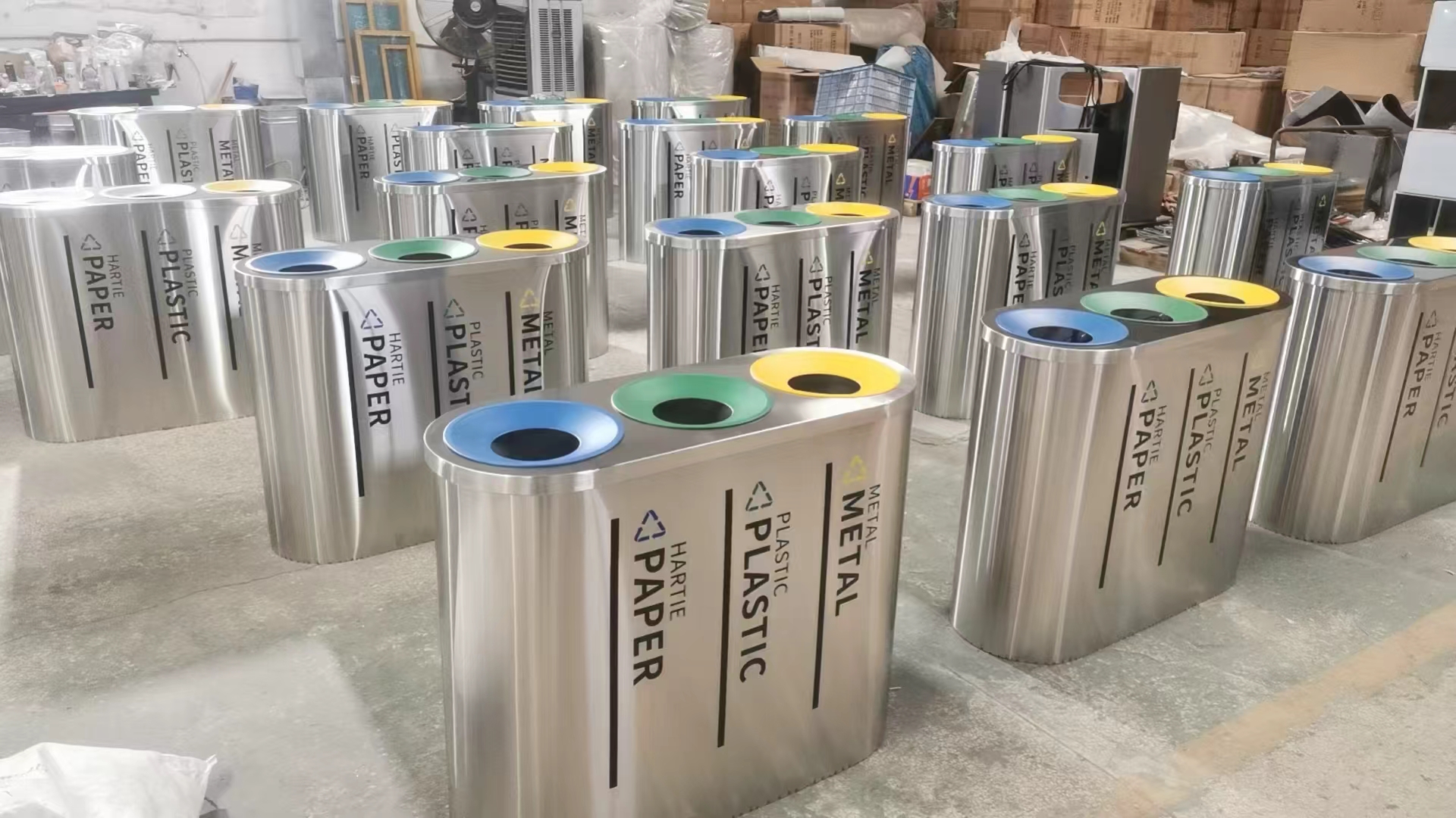 Kuge Commercial Outdoor Stainless Steel Open Top 3 in 1 Recycle Bin